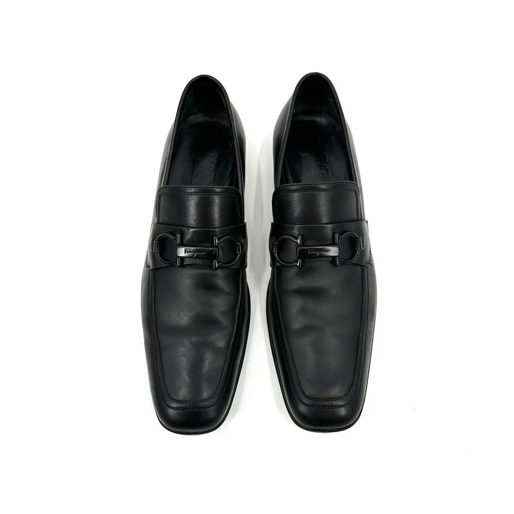 Salvatore Ferragamo Mens Black Leather‎ Gancini Bit Driver Loafers 8.5 D
